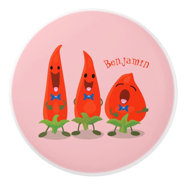 Cute singing chili peppers tecknad illustration knopp (Framsidan)