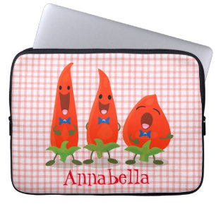 Cute singing chili peppers tecknad illustration laptop fodral