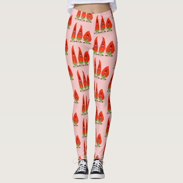 Cute singing chili peppers tecknad illustration leggings (Framsida)