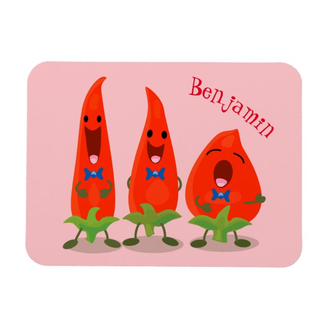 Cute singing chili peppers tecknad illustration magnet (Horisontell)