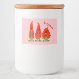 Cute singing chili peppers tecknad illustration mat etiketter