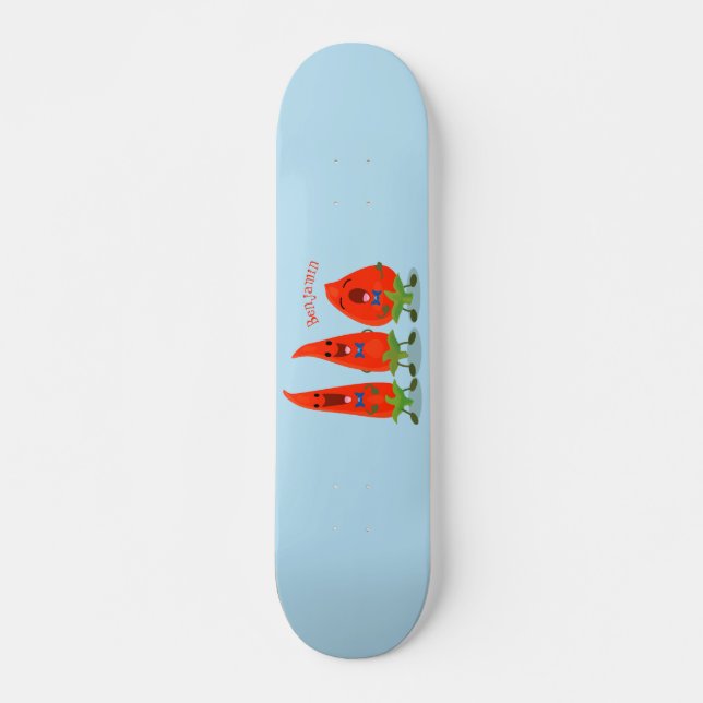 Cute singing chili peppers tecknad illustration mini skateboard bräda 18,5 cm (Framsida)