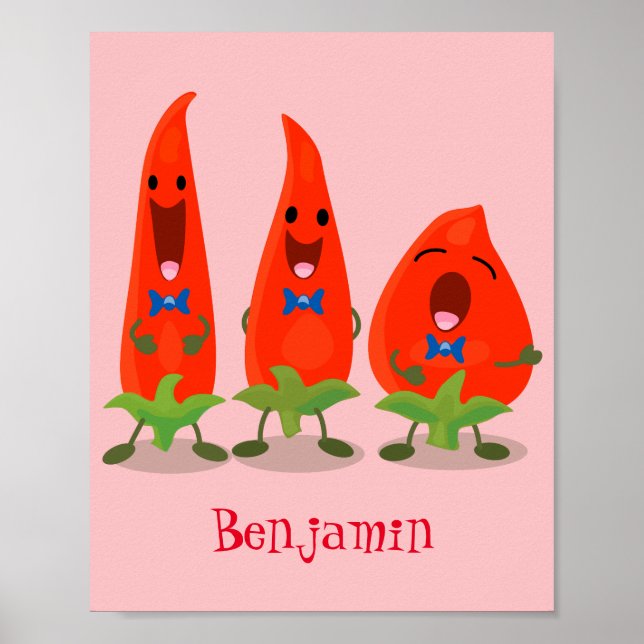 Cute singing chili peppers tecknad illustration poster (Framsidan)