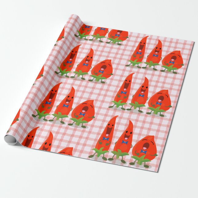 Cute singing chili peppers tecknad illustration presentpapper (Utrullad)