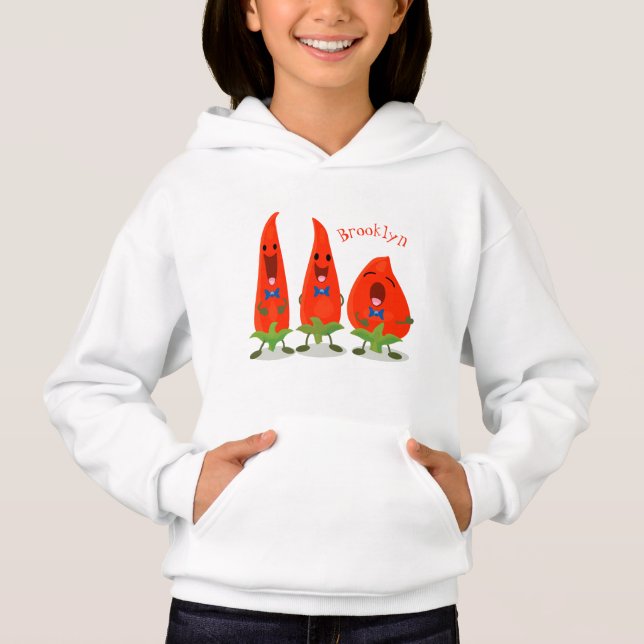 Cute singing chili peppers tecknad illustration t shirt (Framsida)