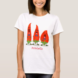 Cute singing chili peppers tecknad illustration t shirt