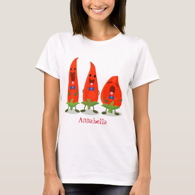 Cute singing chili peppers tecknad illustration t shirt (Framsida)