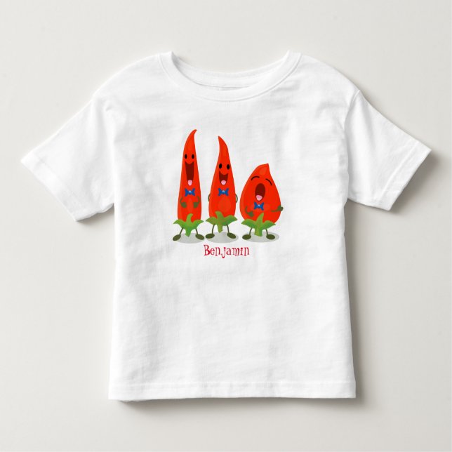 Cute singing chili peppers tecknad illustration t shirt (Framsida)