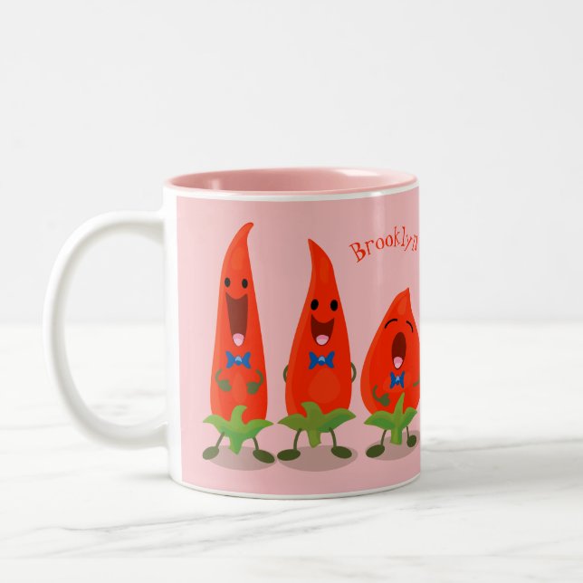 Cute singing chili peppers tecknad illustration Två-Tonad mugg (Vänster)