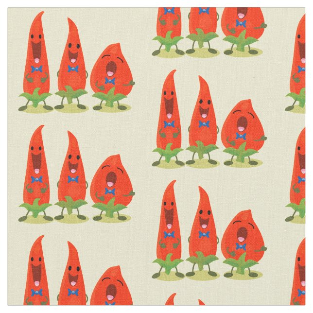 Cute singing chili peppers tecknad illustration tyg (Närbild)