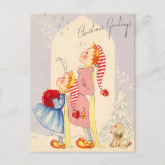 Cute Singing Christmas Carolers Postcard Helg Vykort