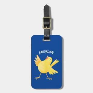 Cute singing gult canary bird tecknad bagagebricka