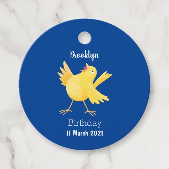 Cute singing gult canary bird tecknad gåvor etiketter (Framsida)