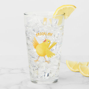 Cute singing gult canary bird tecknad glaskopp