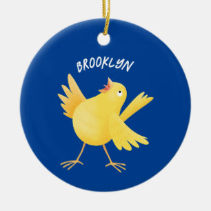 Cute singing gult canary bird tecknad julgransprydnad keramik