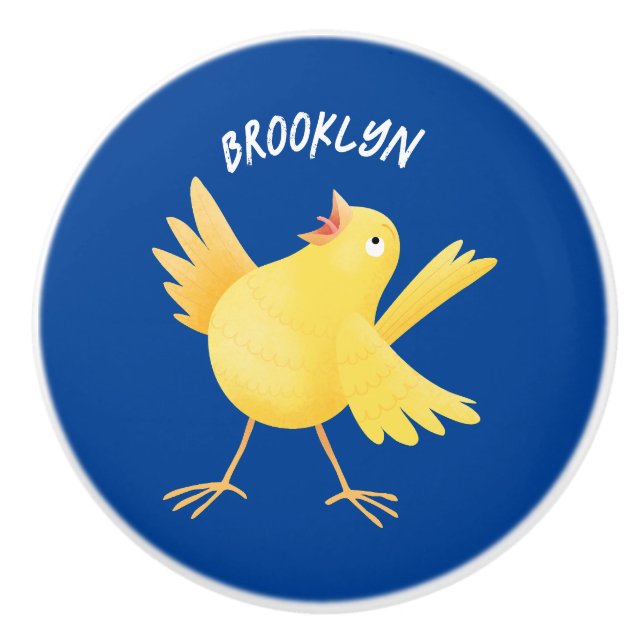 Cute singing gult canary bird tecknad knopp (Framsidan)