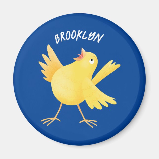 Cute singing gult canary bird tecknad magnet (Framsidan)