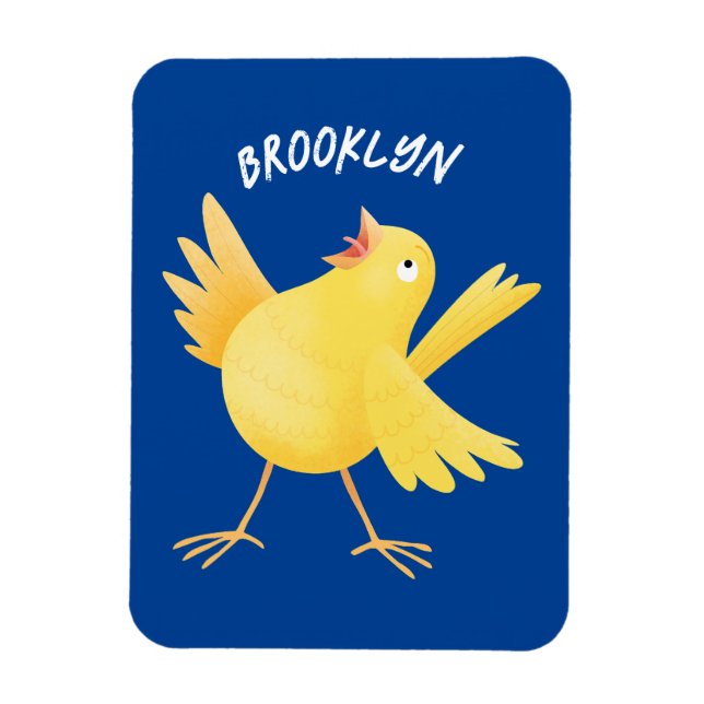 Cute singing gult canary bird tecknad magnet (Vertikal)