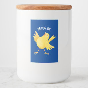 Cute singing gult canary bird tecknad mat etikett