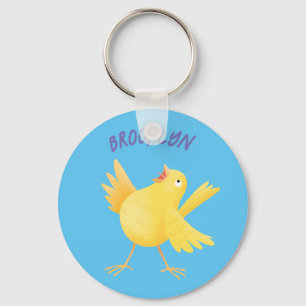 Cute singing gult canary bird tecknad nyckelring