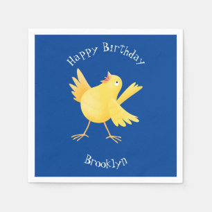 Cute singing gult canary bird tecknad pappersservett