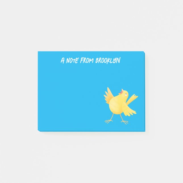 Cute singing gult canary bird tecknad post-it block (Framsida)