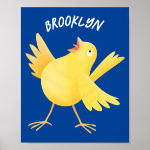 Cute singing gult canary bird tecknad poster