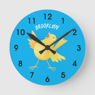 Cute singing gult canary bird tecknad rund klocka