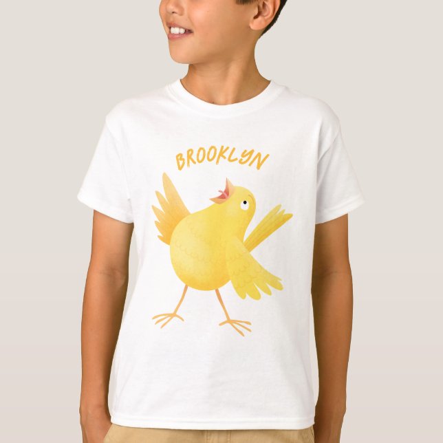 Cute singing gult canary bird tecknad t shirt (Framsida)