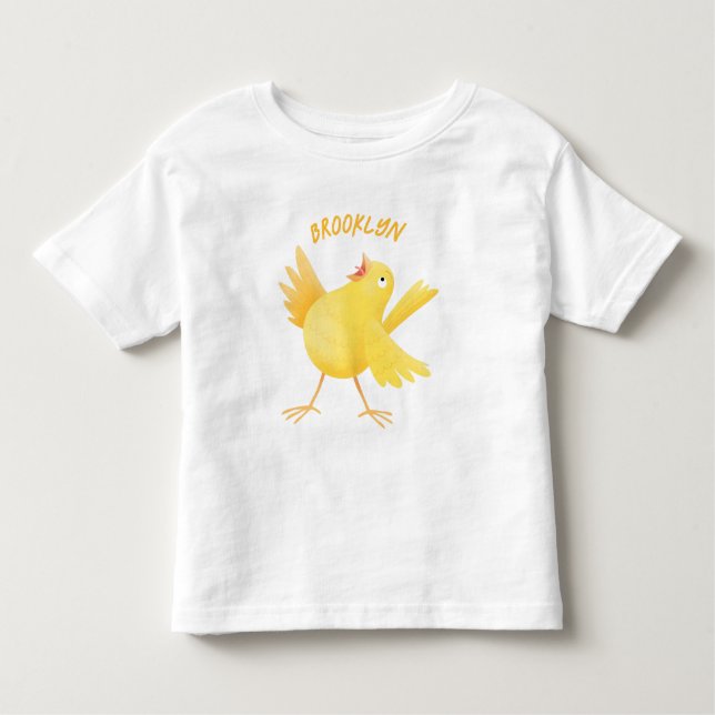 Cute singing gult canary bird tecknad t shirt (Framsida)
