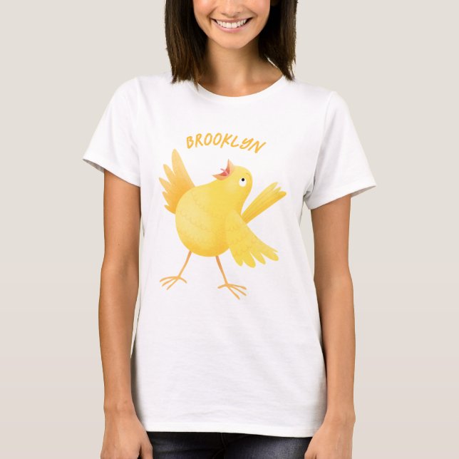 Cute singing gult canary bird tecknad t shirt (Framsida)