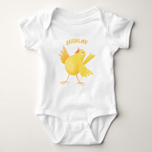 Cute singing gult canary bird tecknad t shirt (Framsida)