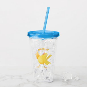 Cute singing gult canary bird tecknad take away mugg