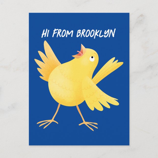 Cute singing gult canary bird tecknad vykort (Framsida)