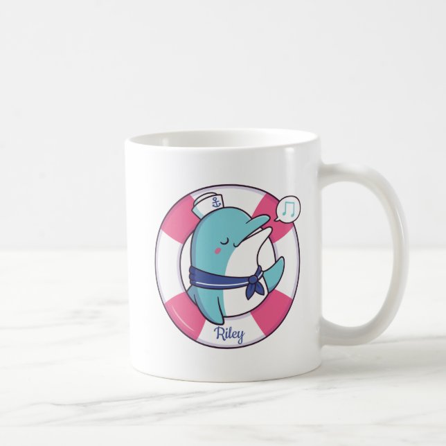 Cute Singing Sailor Dolphin, Personlig Kaffemugg (Höger)