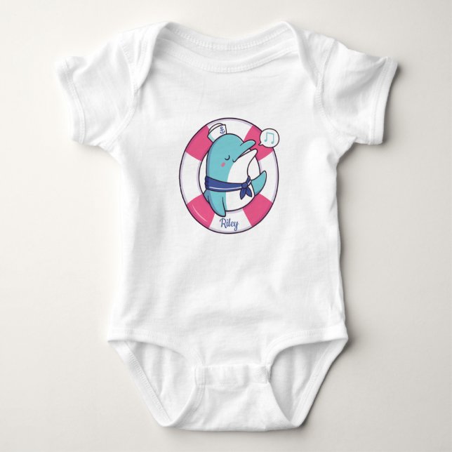 Cute Singing Sailor Dolphin T Shirt (Framsida)