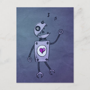 Cute Singing Tecknad Retro Robot-vykort Vykort