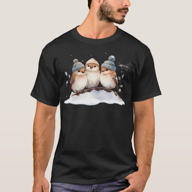 Cute Singing Winter Sparrows Songbird Älskare T Shirt (Framsida)