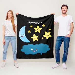 Cute singjärnorna, måne och molnet tecknad fleecefilt