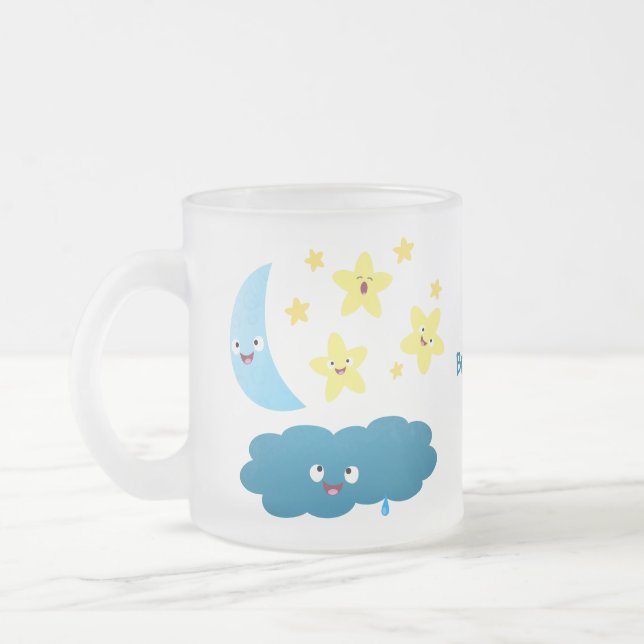 Cute singjärnorna, måne och molnet tecknad frostad glasmugg (Vänster)