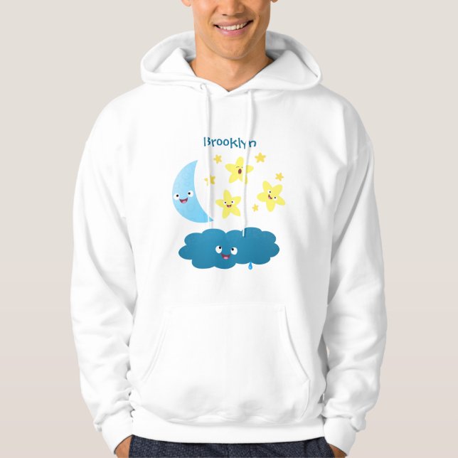 Cute singjärnorna, måne och molnet tecknad hoodie (Framsida)