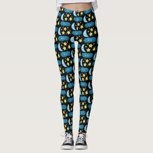 Cute singjärnorna, måne och molnet tecknad leggings