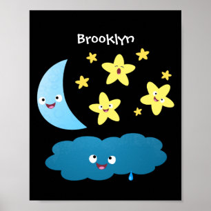 Cute singjärnorna, måne och molnet tecknad poster