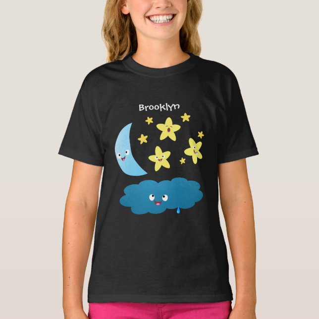 Cute singjärnorna, måne och molnet tecknad t shirt (Framsida)
