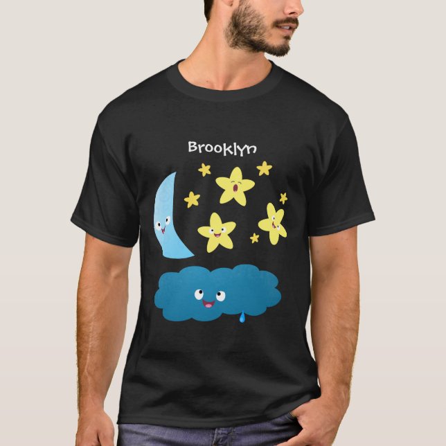 Cute singjärnorna, måne och molnet tecknad t shirt (Framsida)
