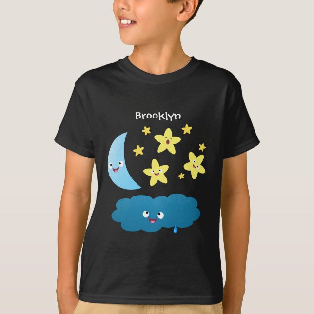Cute singjärnorna, måne och molnet tecknad t shirt (Framsida)