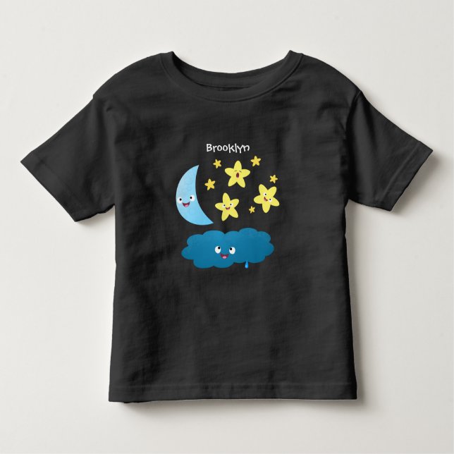 Cute singjärnorna, måne och molnet tecknad t shirt (Framsida)
