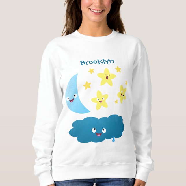 Cute singjärnorna, måne och molnet tecknad t shirt (Framsida)