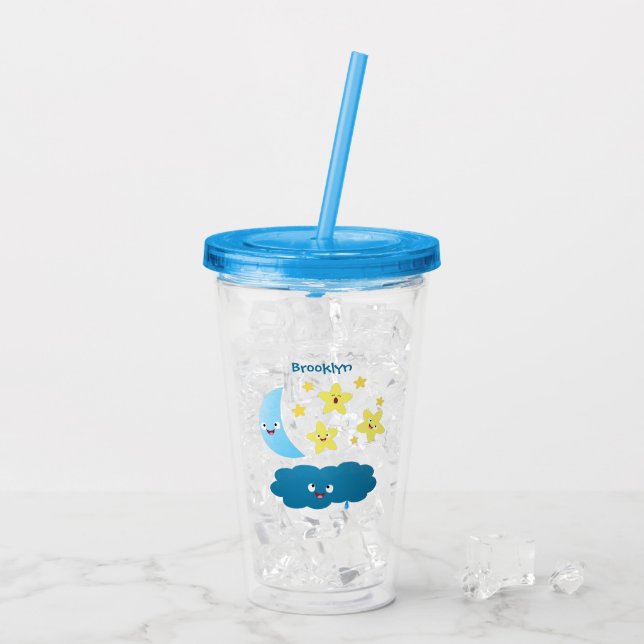 Cute singjärnorna, måne och molnet tecknad take away mugg (Baksida Ice)