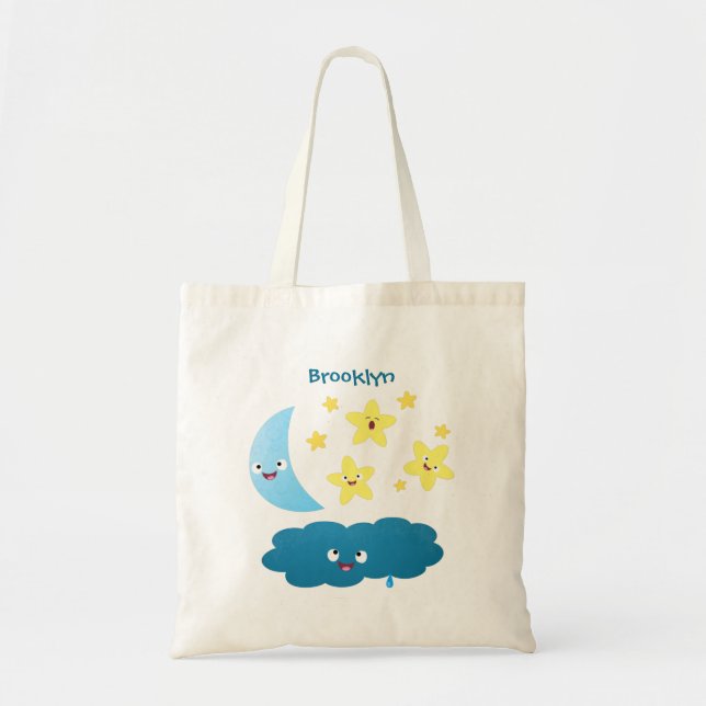 Cute singjärnorna, måne och molnet tecknad tygkasse (Framsidan)